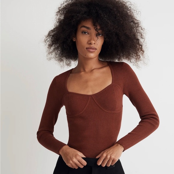 NWT Madewell Wide Rib Sweater Top - Small - Stained Mahogany - Picture 2 of 8